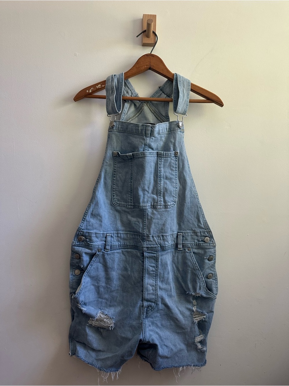 Abercrombie & Fitch Denim Short Overalls - Distressed, Light Wash, Medium